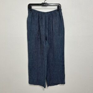 IC By Connie‎ K Blue Striped Cropped Wide Leg Linen Pants Lagenlook Beach Size S